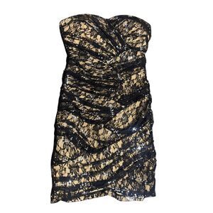 Y2K Vintage Black Lace Sequin Alt Fairy Emo WhimsyGoth Coquette Mini Dress 5 S M